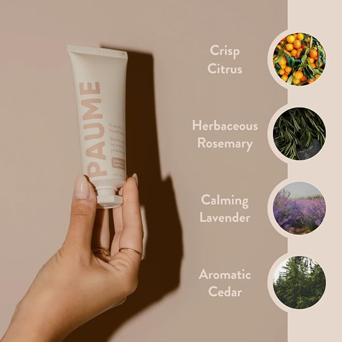 PAUME Probiotic Hand Balm, Non-Greasy, Fast Absorbing, Long Lasting Hydration, Hand Moisturizer for Dry, Chapped, Aging Skin, 2oz