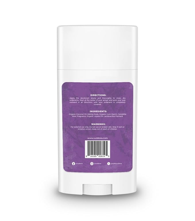 Suddora Natural Deodorant for Men and Women, Aluminum Stick with Baking Soda, Organic Coconut & Jojoba Oils, Odor Control Moisturizing Deodorant Travel Essentials (Lavender Vanilla)