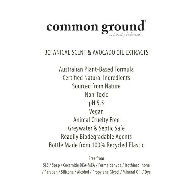 COMMON GROUND Natural Body Wash - Paraben & Cruelty Free, Vegan, Plant-Based, Botanical Scent & Avocado Oil Extracts - All Skin Types, Men & Women, Sensitive