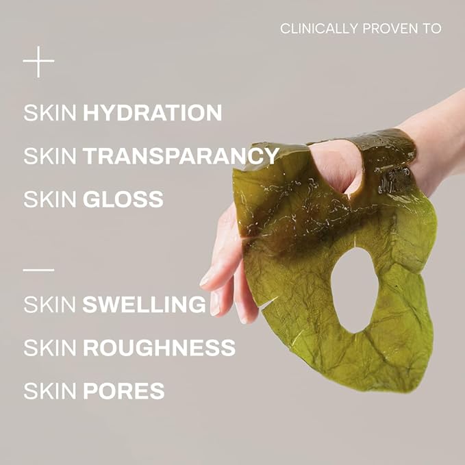 Whamisa Organic Algae Kelp Facial Sheet Mask, De-Puffing, Deep Hydration, Soothing, Moisturizing, Postbiotics, Fermentation, Korean Skin Care (5 PCS/Pack)