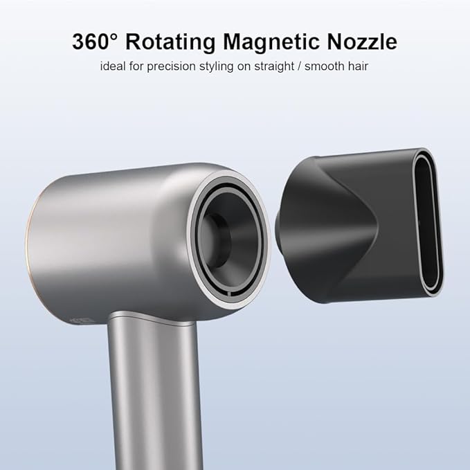 High-Speed Hair Dryer with 110,000 RPM Brushless Motor Low Noise, 1500W Fast Drying Blow Dryer Intelligent Temp Control, Lightweight and Compact for Home/Travel/Salon Plus Magnetic Nozzle, Sliver