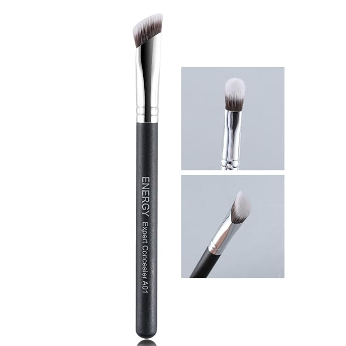 ENERGY Concealer Brush Under Eye Angled Nose Contour Brush for Powder Foundation Eyeshadow Concealer with Liquid Cream Powder Concealing Blending Contouring Triangled Vegan Face Brush Large, Black