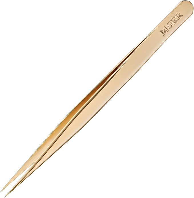 Lash Tweezers for Eyelash Extension, Hand Calibrated Straight eyelash tweezers, False Lash Application Tools, Lash extension tweezers gold