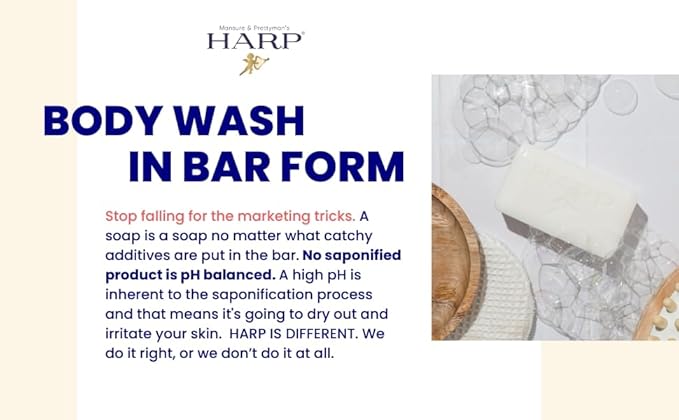 HARP® Exfoliating Body Wash Bar – pH Balanced Syndet Cleanser with Bamboo Powder, Fragrance Free, Soap-Free & No Lye, Non-Comedogenic, Gentle Exfoliation for Smooth Skin, 3-5oz Bars.