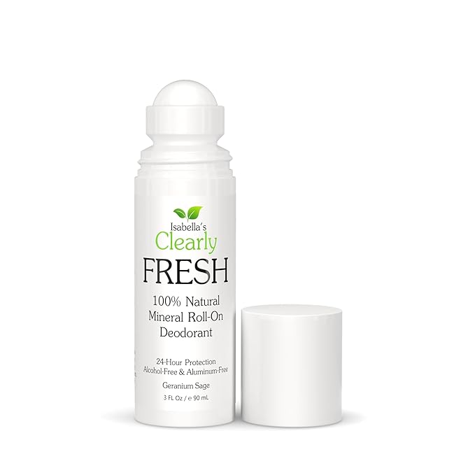 Clearly FRESH Natural Magnesium Roll On Deodorant | 24 hour Mineral Protection for Sensitive Skin with Aloe Vera | Without Aluminum, Parabens, Alcohol or Baking Soda | Geranium Sage