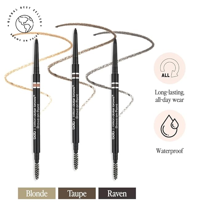 bdb Brows on Point Micro Brow Pencil - Precision Tip & Spoolie, Waterproof, Define Shape & Fill Brows, Black Raven, 3-Pack