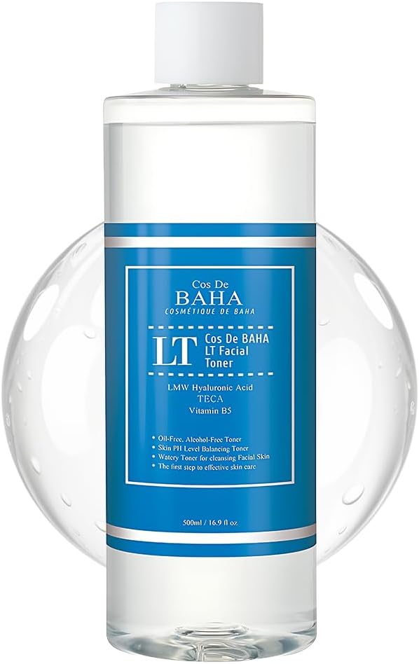 Cos De BAHA Hydrating Facial Toner 16.9 Fl Oz – Large Size Low Molecular Hyaluronic Acid & TECA Daily Face Toner with Panthenol and Ceramide (500 ml)