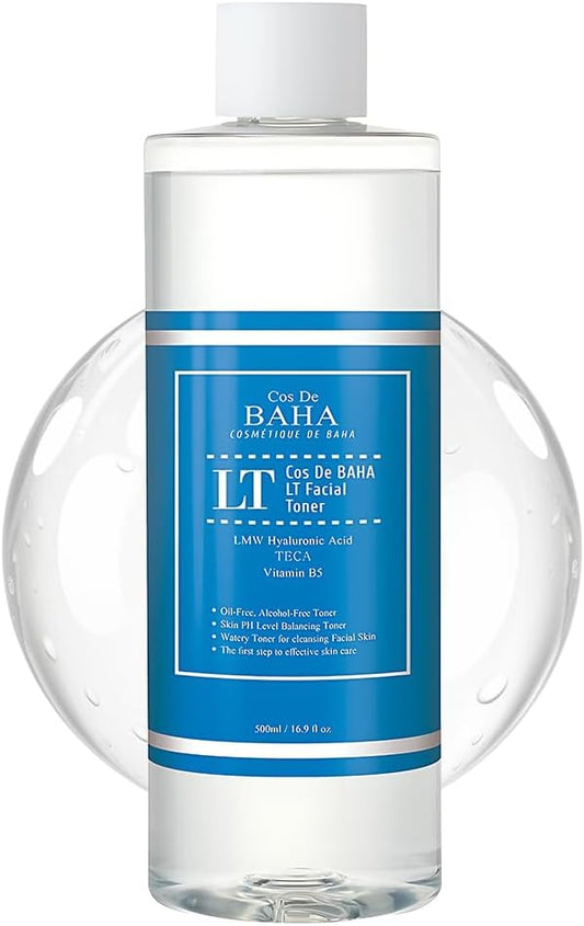 Cos De BAHA Hydrating Facial Toner 16.9 Fl Oz – Large Size Low Molecular Hyaluronic Acid & TECA Daily Face Toner with Panthenol and Ceramide (500 ml)