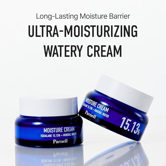 Parnell Squalane 15.13 Mineral Water Moisture Cream, K-Beauty Deep Hydrating Face Moisturizer for Dry, Sensitive Skin (1.69 fl. oz / 50ml)