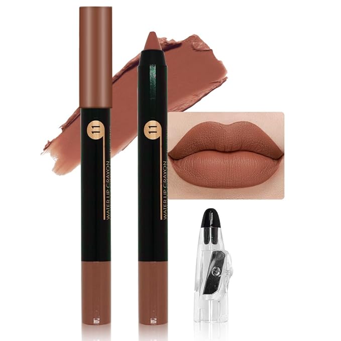 Nude Brown Crayon Matte Lipstick Lip Liner Pencil, Moisture Smooth Lipstick Penil, With Pencil Sharpener Sharpenable Lip Pen Ultimate Lip Crayon for Women Easy to Apply Waterproof 11#