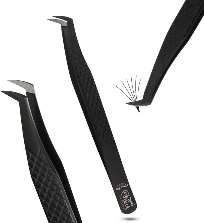 Fiber Tip Mega Boot Volume Lash Tweezer – Professional Eyelash Extension Tool, Diamond Grip, Non Slip, Stainless Steel Tweezers for Volume Fans, Classic, and Mega Volume Lash Applications (Black)