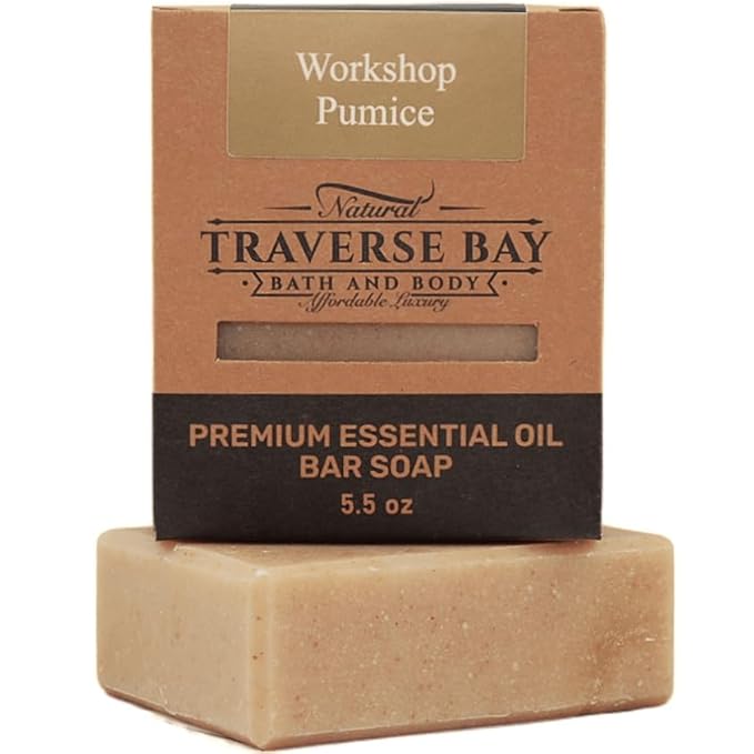 Traverse Bay Bath and Body Natural Cold Process Soap Rugged 4-Bar Variety Pack, Pine Tar, Eucalyptus Mint Charcoal, Northern Forest, Workshop Pumice 5.5 oz Each, 22+ oz Total