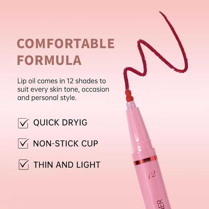 Deep Red Liquid Lip Liner Stain, 24 Hour Longwear Matte Lip Tint Liner, Waterproof Transfer-proof Lip Lipstick Lip Liner, All Day Stay Lip Stain 12#