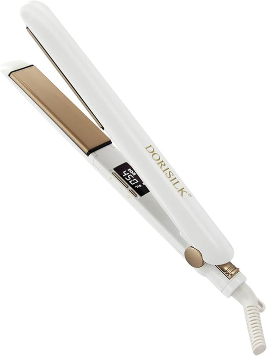DORISILK Ceramic Flat Iron 450 Degrees, Hair Straightener and Curler 2 in 1, 30s Fast Heat Straightening Iron for Hair, Dual Voltage Hair Iron 1 Inch Salon Control Temp Gift for Women Girls, White