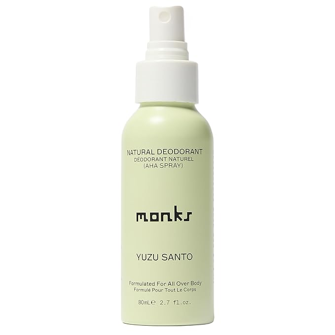 MONKS Whole Body Natural Deodorant Spray - For Women and Men, Aluminum-Free, Baking Soda Free, Probiotics, Organic AHA’s, Pure Essential Oils (Yuzu Santo)