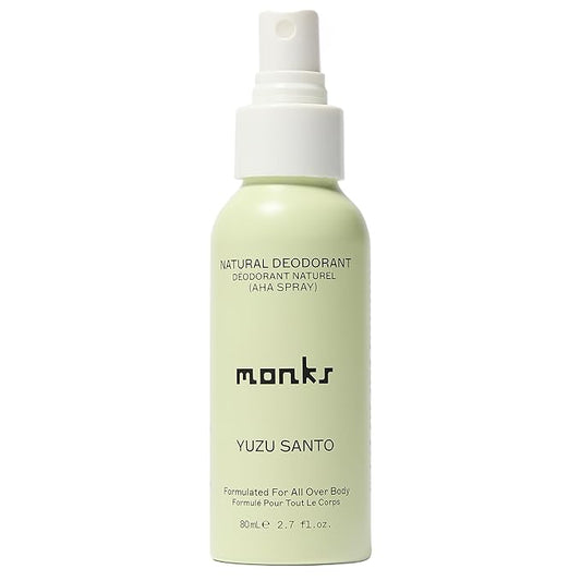 MONKS Whole Body Natural Deodorant Spray - For Women and Men, Aluminum-Free, Baking Soda Free, Probiotics, Organic AHA’s, Pure Essential Oils (Yuzu Santo)