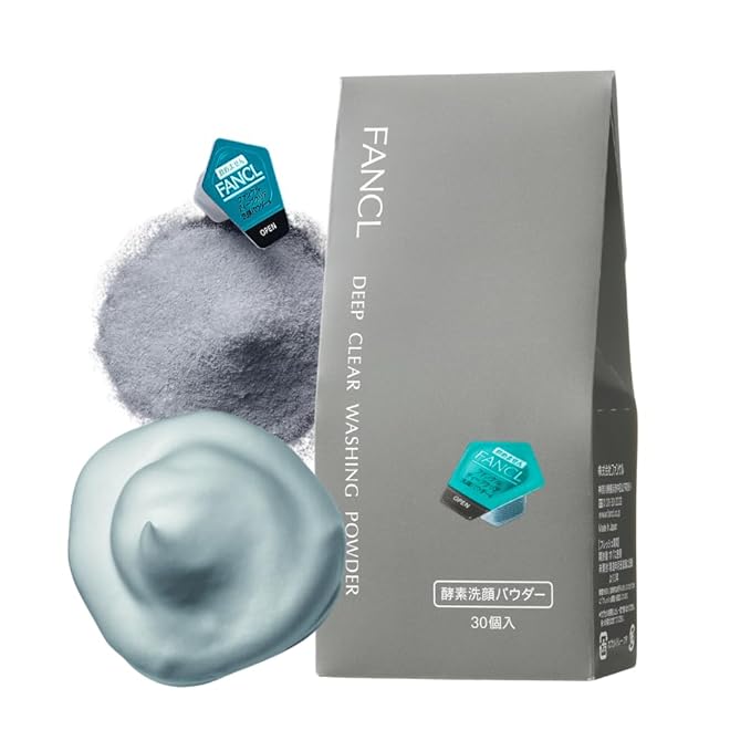FANCL Deep Clear Washing Powder – Japanese Facial Cleanser, Exfoliating Face Wash with Charcoal Enzymes, Luxurious Foaming Lather, Hydrating, additive-free, All Skin Types, Net Content 30pcs