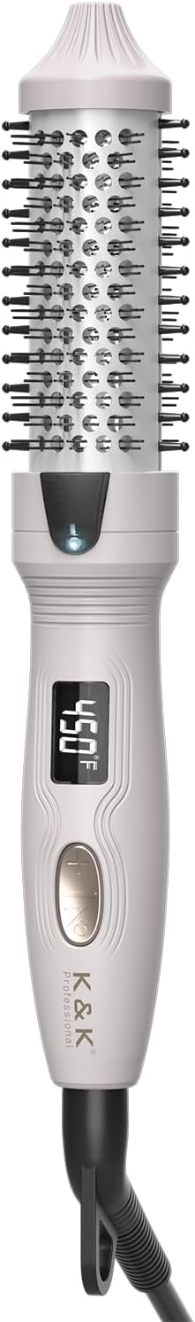 K&K Mini Thermal Brush 3/4", Heated Round Brush for Volume & Small Curls, Travel Curling Iron for Short & Thin Hair, Dual Voltage, Multiple Heat Settings, Fast Heating, Anti-Scald, Up to 400°F