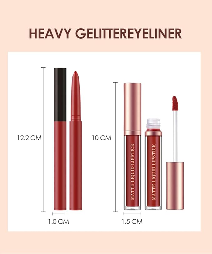 BestLand 6Pcs Matte Liquid Lipstick + Lip Liner Pens Set, One Step Lips Makeup Kits Pigment Velvety Nude Lip Stain Waterproof Long Wear Lip Gloss Make up Gift Set (Graceful Nudes Collection)