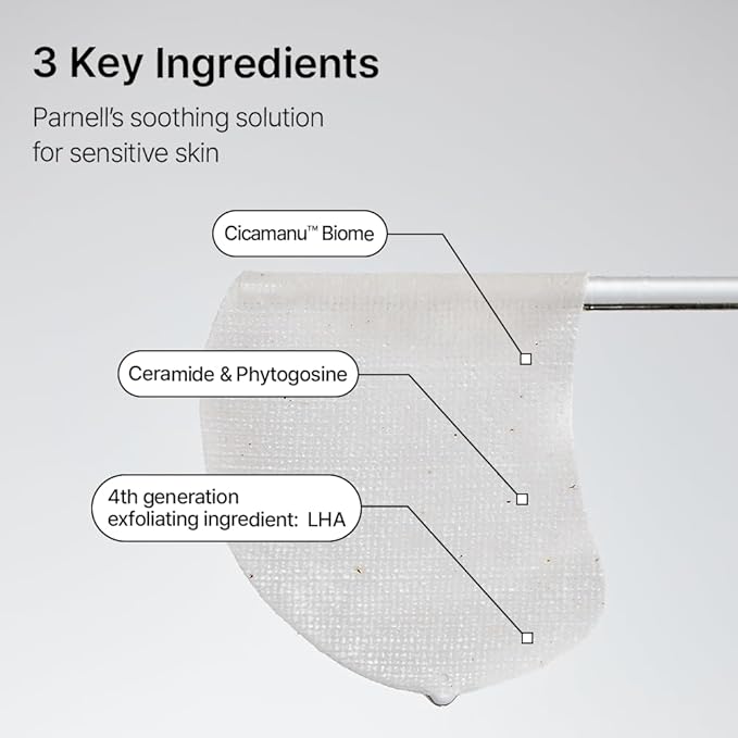 Parnell Cicamanu Cotton Clear Pad | Gentle Daily Exfoliating & Soothing Pads for Acne Prone Sensitive Skin | Cica LHA PHA Ceramide HA | Unbleached Biodegradable (90 Count)
