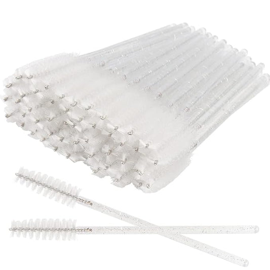 300 PCS Crystal Eyelash Mascara Wands Disposable Lash Brushes for Extensions Spoolie Brush Applicators Makeup Tool Kits (White)