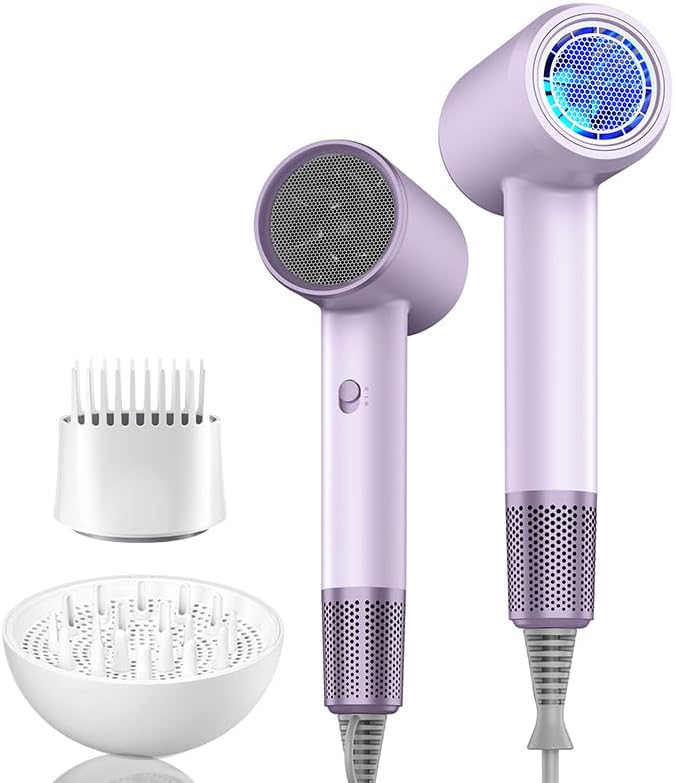 Hair Dryer Fast Dry 1200W Professional Ionic Hairdryer, Super Compact & Lightweight with Even Heat Anti-Static, Frizz-Control, Quick Drying, Energy Saving, Hairdryers for Women & Man (Purple)