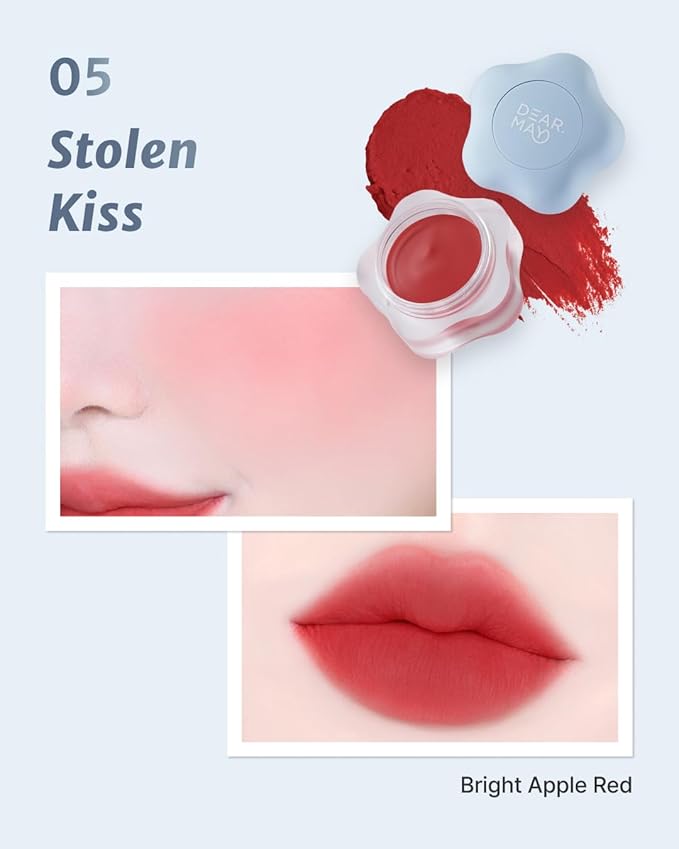 DEARMAY Pure Falling Mood Lip Pot No. 05 Stolen Kiss 0.23 Oz. Vegan Lip Stain Lip & Cheek Multi-Use Tint With Hydrating Formula for Smooth Soft Blend Without Dryness or Fine Lines, Korean Makeup
