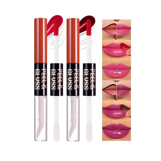 2Pcs Peel Off Lip Gloss Tattoo and Lip Oil 2-in-1, Lip Stain Peel Off Masque - Peel Off Lip Tint ,Long Lasting Waterproof Transfer-proof Lip Mask Lip Gloss Peel Off Lip Liner,Stay Lip Makeup 03#+05#
