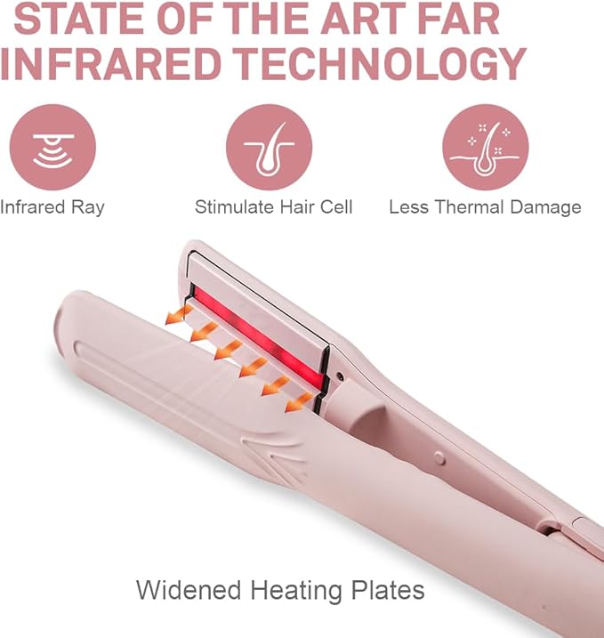 Caliber VaPURE Hair Straightener, Infrared Ultrasonic Spray Mist Flat Iron, Ceramic Plates, 5 Temperature Settings, Pink