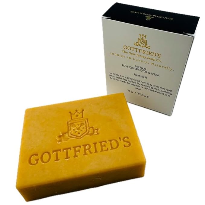 Gottfried's | Cedarwood & Musk luxury soap. HERITAGE Genre, 200 grams, sophisticated harmony of marine and green notes, highlighted by refreshing mint, handcrafted soap (12 Pack)