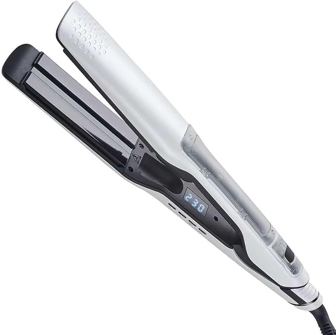 Hair Straighteners with Steam 2026 New Professional 2 in 1 Ceramic Flat Iron and Curler with 360° Swivel Cord Straightener and Curling Iron for Straight Curly Frizzy Hair, White