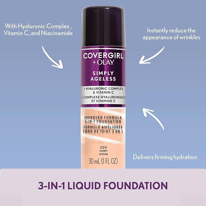 COVERGIRL+OLAY Simply Ageless 3-in-1 Liquid Foundation, Medium Beige, 1 Fl Oz (Pack of 1)