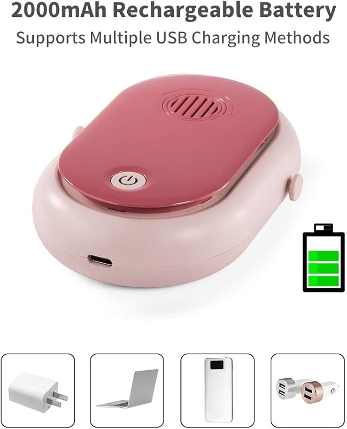 Portable Hanging Neck Fan Rechargeable Necklace Fan with Adjustable Lanyard 3 Speed Wearable Mini USB Personal Fan for Eyelash Women Kids Girls Men Outdoor Travel Camping Park (pink)