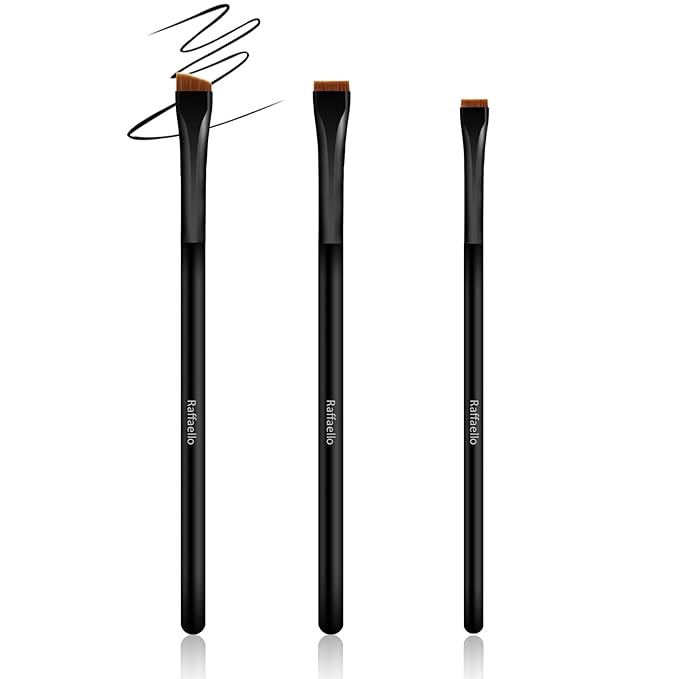 Ultra-Thin Eyebrow Brush Set - Raffaello 3Pcs Angled Precision Eyeliner Makeup Brushes, Cruelty-Free Synthetic Bristles Slanted Eyeshadow Eye Brow Tinting Kit (Black)