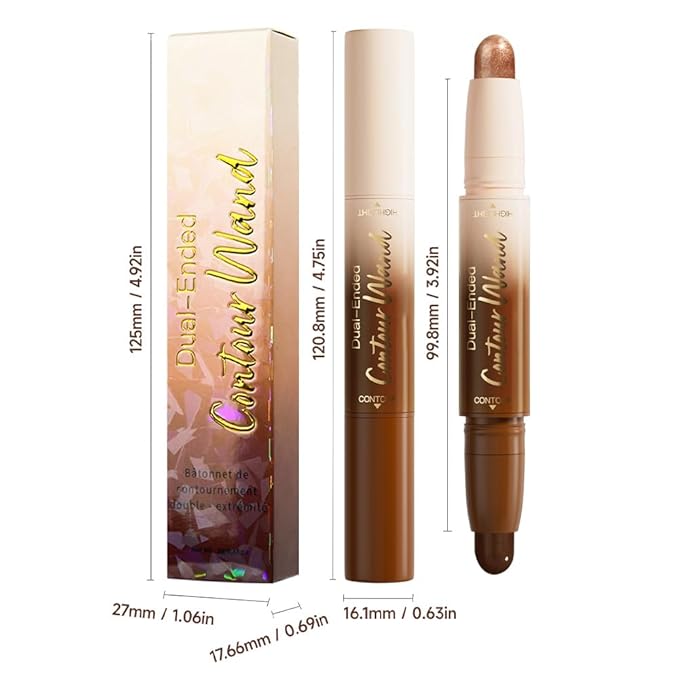 2in1 Black Cocoa+Bronzer Shimmer Cream Contour Highlighter Stick, Dual-Ended Highlighter Makeup Contour Stick, Contour Stick Dual Ended For Face Body Makeup, Long Lasting Waterproof for All Skin Tones