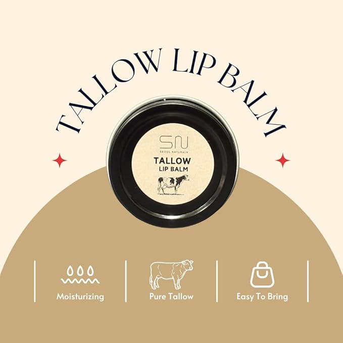 Seoul Naturals Tallow Lip Balm, Vanilla Scented, k beauty, 0.5 oz tin