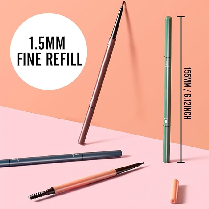 Black Eyebrow Pencils for Women,with Spoolie Brush,Eyebrow Pencil Soft Textured,Waterproof Sweat-proof for Fills in Sparse Areas and Gaps Create a Natural Eye Brow,Vegan & Cruelty-Free