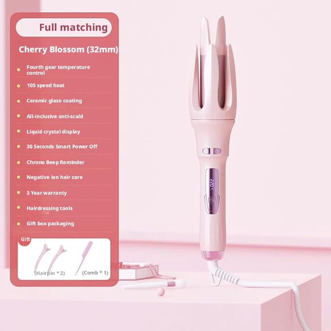 Fully Automatic Curling Iron, 4-Speed Intelligent Temperature Control, Electric Rotating Large Wave Long-Lasting Shaping 32mm Large Roller Rotating Curling Iron