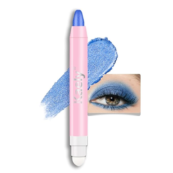 2-in-1 Cream Eyeshadow & Highlighter Stick, Waterproof Royal Blue Shimmer Eye Shadow Pencil for Women, Long-Lasting Pigmented Makeup, sombras para ojos 10