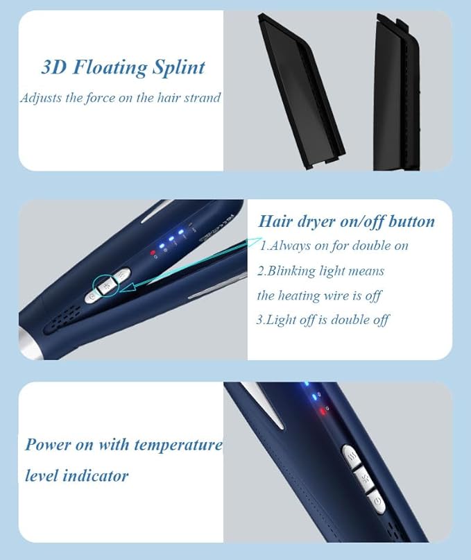 Hair Straightener Portable Airflow Styler Hair Straightener & Curler, Fast Heating Hair Care with 3 Temperature and 1 Wind Speed Settings, Dry Curl and Straighten 3-in-1 Hair Styling Tools for Women