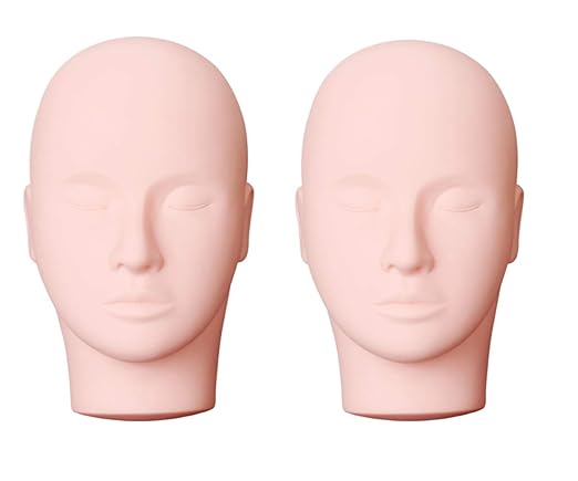 Pro Training Mannequin Flat Head Practice Make Up Eye Lashes Eyelash Extensions,Practice Training Head Manikin Cosmetology Mannequin Doll Face Head-2 Pack