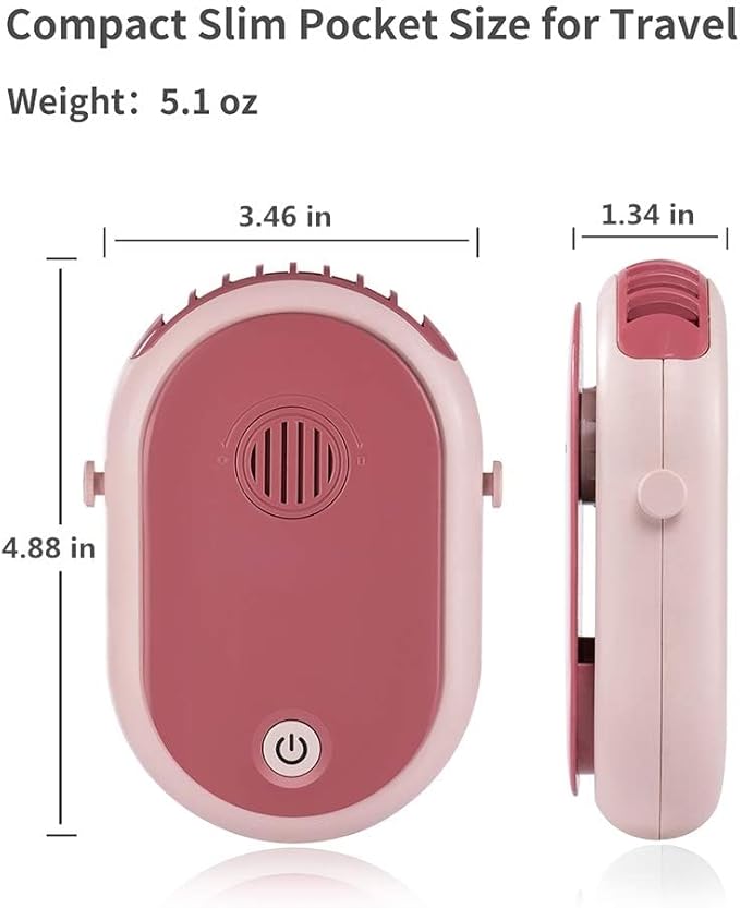 Portable Hanging Neck Fan Rechargeable Necklace Fan with Adjustable Lanyard 3 Speed Wearable Mini USB Personal Fan for Eyelash Women Kids Girls Men Outdoor Travel Camping Park (pink)