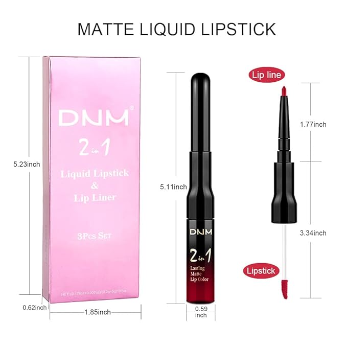 evpct 3Pcs Ruby Bright Dark Red Lip Stain Paint Matte Lip Liner and Liquid Lipstick Set for Women Long Lasting, labiales mate larga duracion listip 24 hours a prueba de agua mate 24 horas originales