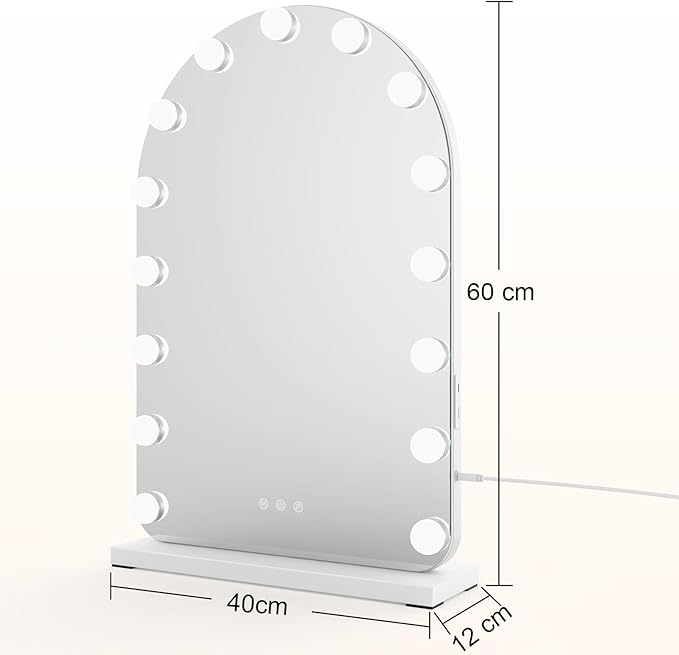 Vanity Mirror with Lights, Hollywood Lighted Makeup Mirror with 15 Dimmable LED Bulbs for Dressing Room & Bedroom，Memory Function