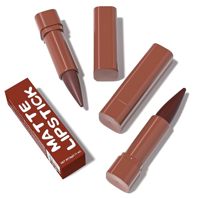 BINGBRUSH 2-in-1 Gradient Dark Brown Lip Liner Matte Lipstick, Longwear Waterproof Lip Pencil with Cone Tip, Crayon for Flawless Ombre Contour, Women's Long Lasting Makeup Set(05#&08)