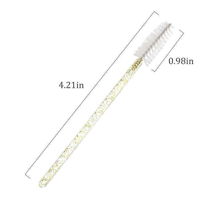 100 PCS Crystal Eyelash Mascara Wands Disposable Lash Brushes for Extensions Spoolie Brush Applicators Makeup Tool Kits (Gold handle)