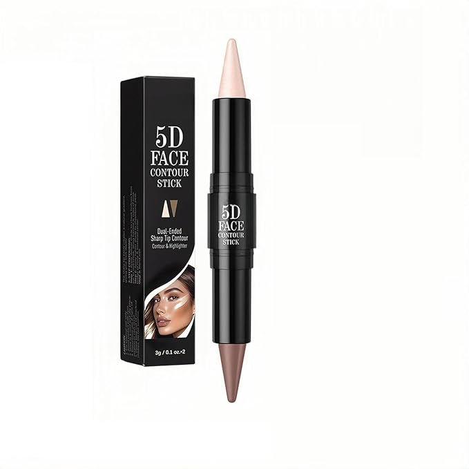 MAEPEOR 2-in-1 Contour Highlighter Stick Non-greasy and Non-drying Contour Pen Long Lasting Waterproof Face Brighten Contouring Makeup Pen (04 Pink Golden & Tan)