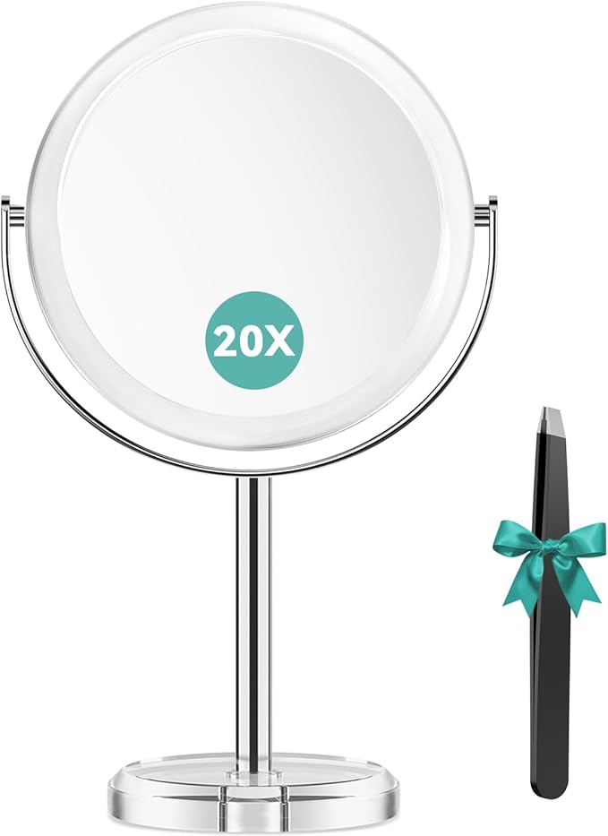 Auxmir 20X Magnifying Makeup Mirror, Double Sided 1X/20X Magnifying Mirror, Tabletop Magnified Vanity Mirror with Magnification, 360° Rotation, Stand for Dressing Table, Bathroom, Bedroom