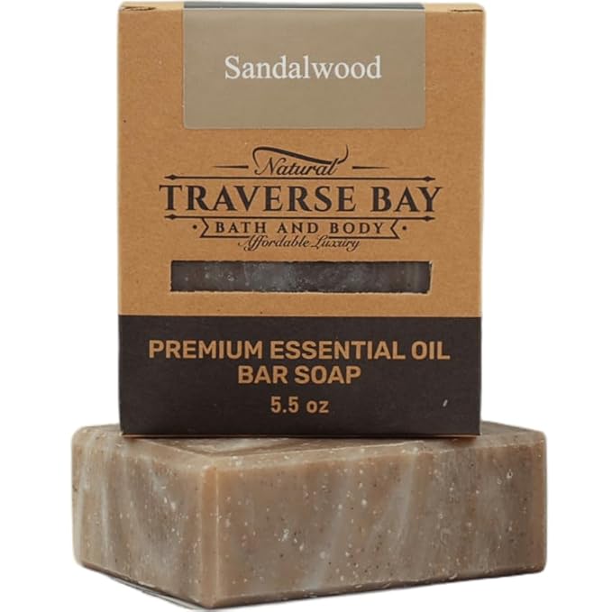 Traverse Bay Bath and Body Natural Cold Process Soap Sweet & Spicy 4-Bar Variety Pack, Traverse City Cherry, Sandalwood, Avocado Lemon, Citrus Ginger, 5.5 oz Each, 22+ oz Total