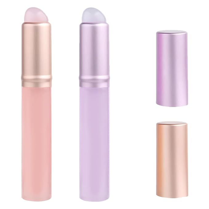 Silicone Lip Brush,2 Pcs Silicone Lip Applicator,Round Head Lip Brushes Applicator With Cap For Lipstick Lip Gloss(Pink,Purple)